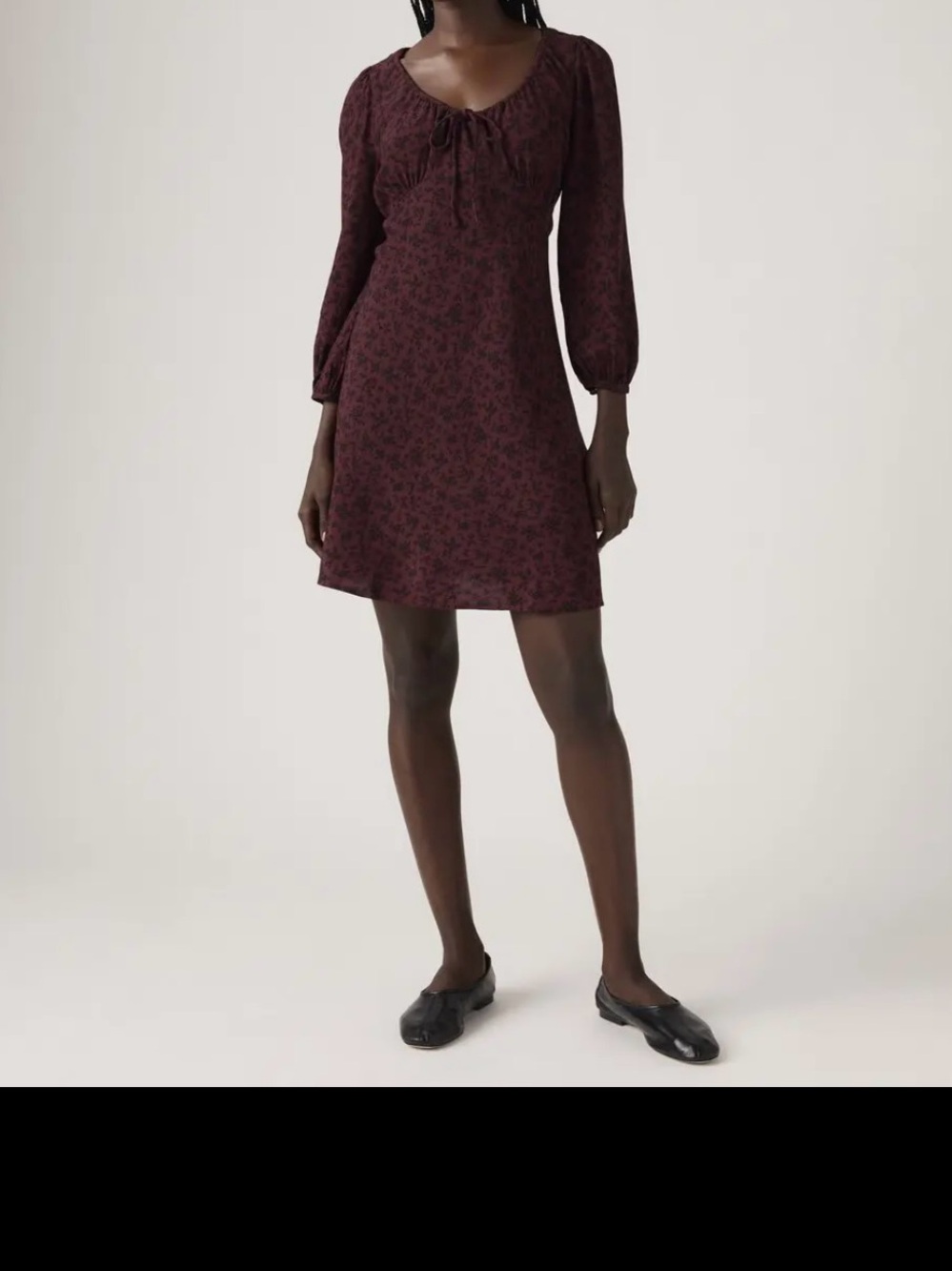 Levi's Burgundy Floral Ruffle-Neck Mini Dress